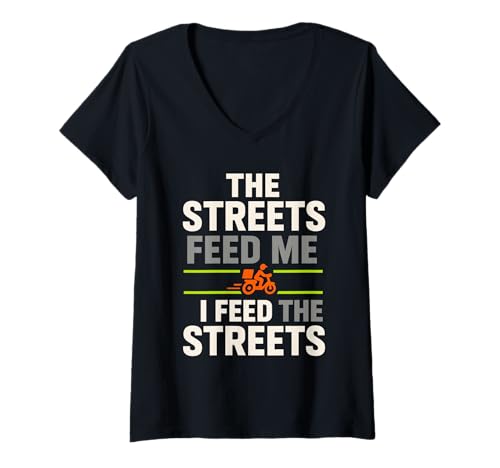 Damen Essenslieferant Gig Hustle Rider Courier Regentag T-Shirt mit V-Ausschnitt Damen Essenslieferant Gig Hustle Rider Courier Regentag T-Shirt mit V-Ausschnitt von Dasher Life Funny Delivery Guy Urban Crew Gift