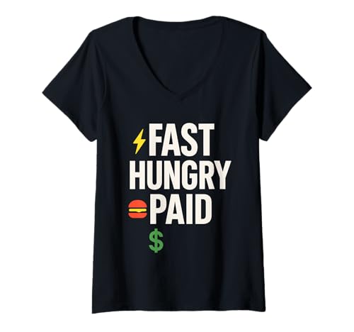 Damen Essenslieferant Gig Hustle Rider Courier Regentag T-Shirt mit V-Ausschnitt Damen Essenslieferant Gig Hustle Rider Courier Regentag T-Shirt mit V-Ausschnitt von Dasher Life Funny Delivery Guy Urban Crew Gift