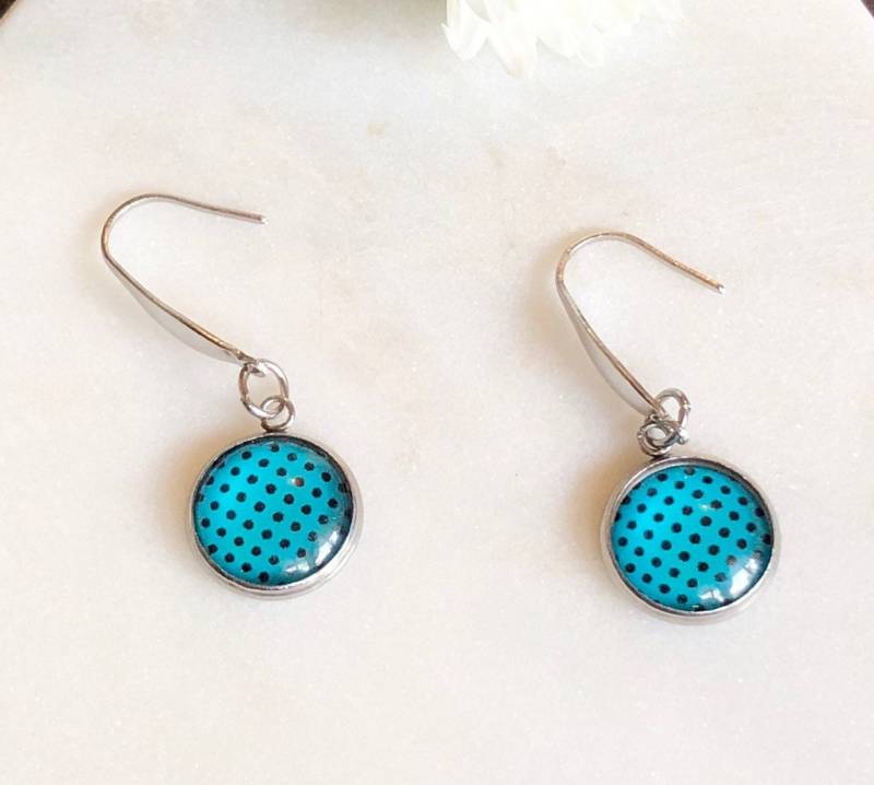 Blaue Polka Dot Ohrringe - Hypoallergene Blauer Schmuck von DashesDesign