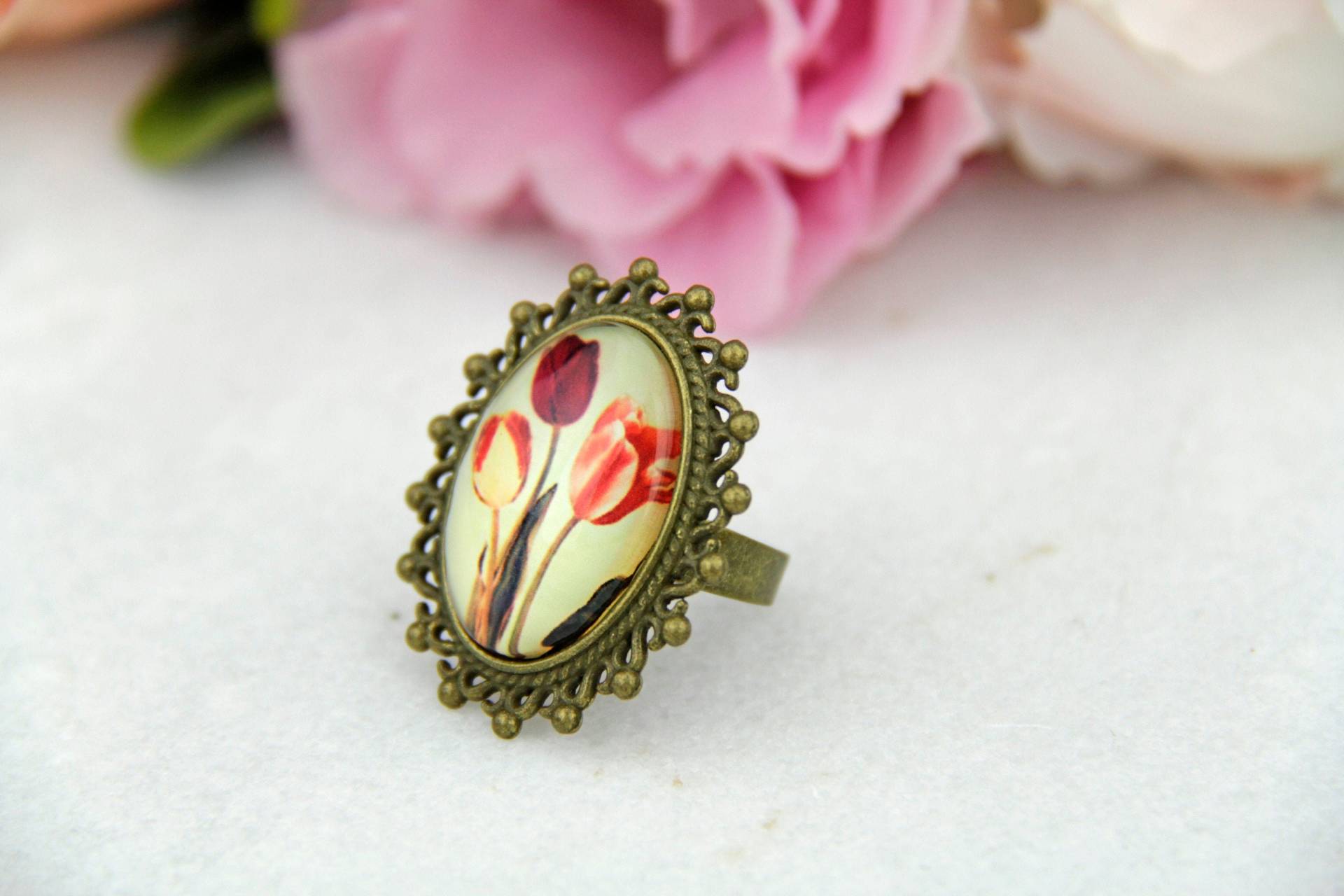 Tulip Statement Verstellbarer Ring, Großer Antiker Bronze Ring Tulip Statement Verstellbarer Ring, Großer Antiker Bronze Ring von DashesDesign