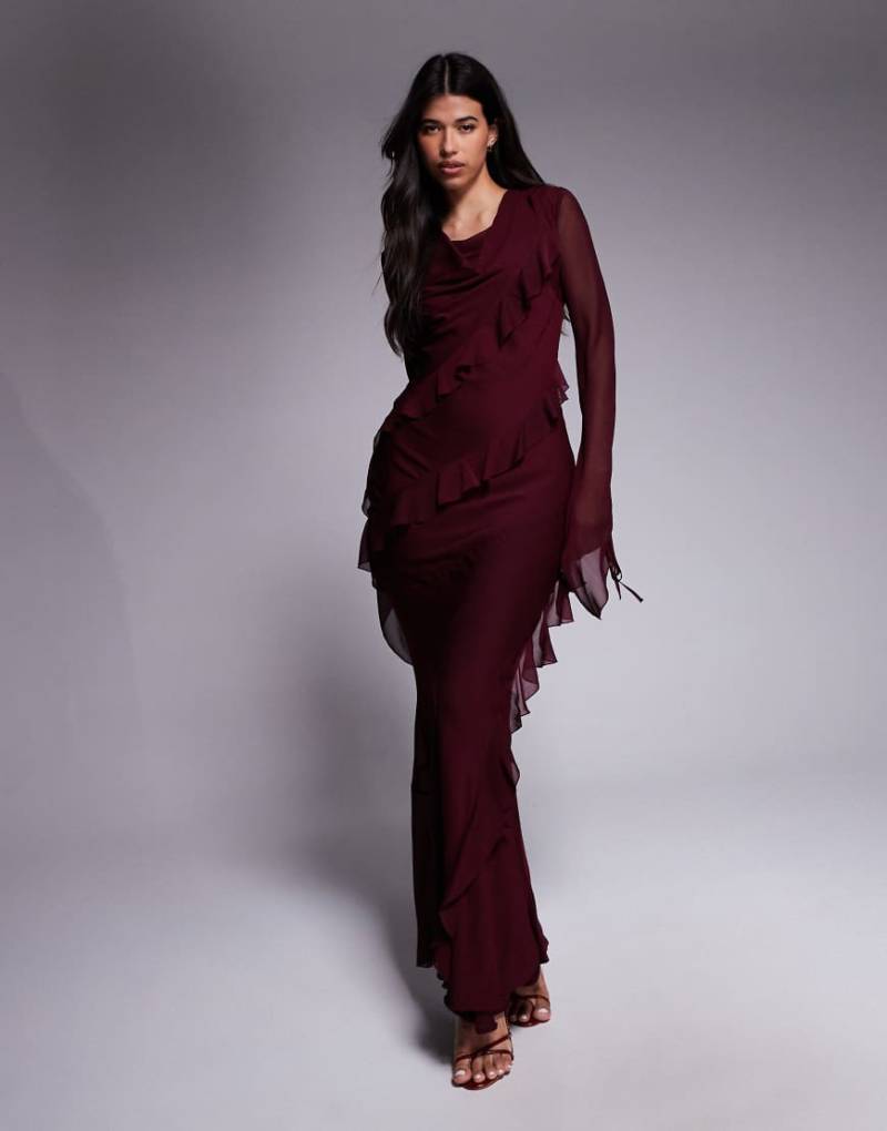 Daska - Chiffon-Maxikleid in Burgunderrot mit Rüschen Daska - Chiffon-Maxikleid in Burgunderrot mit Rüschen von Daska