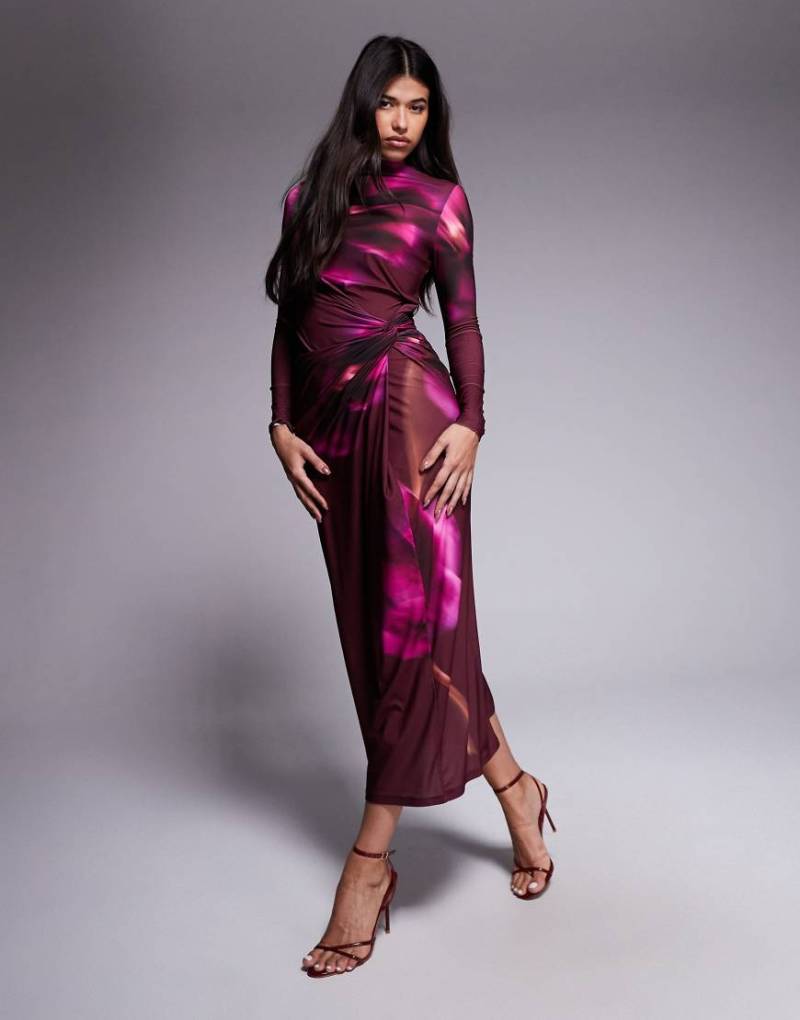 Daska - Exklusiv - Hochgeschlossenes Maxikleid in Lila mit Blumenprint-Bunt von Daska