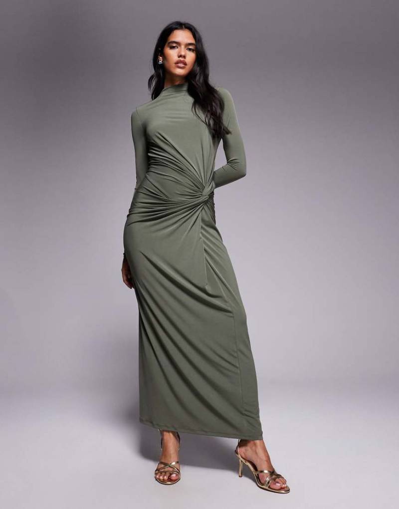 Daska Exklusiv - Hochgeschlossenes Maxikleid in Olivgrün von Daska