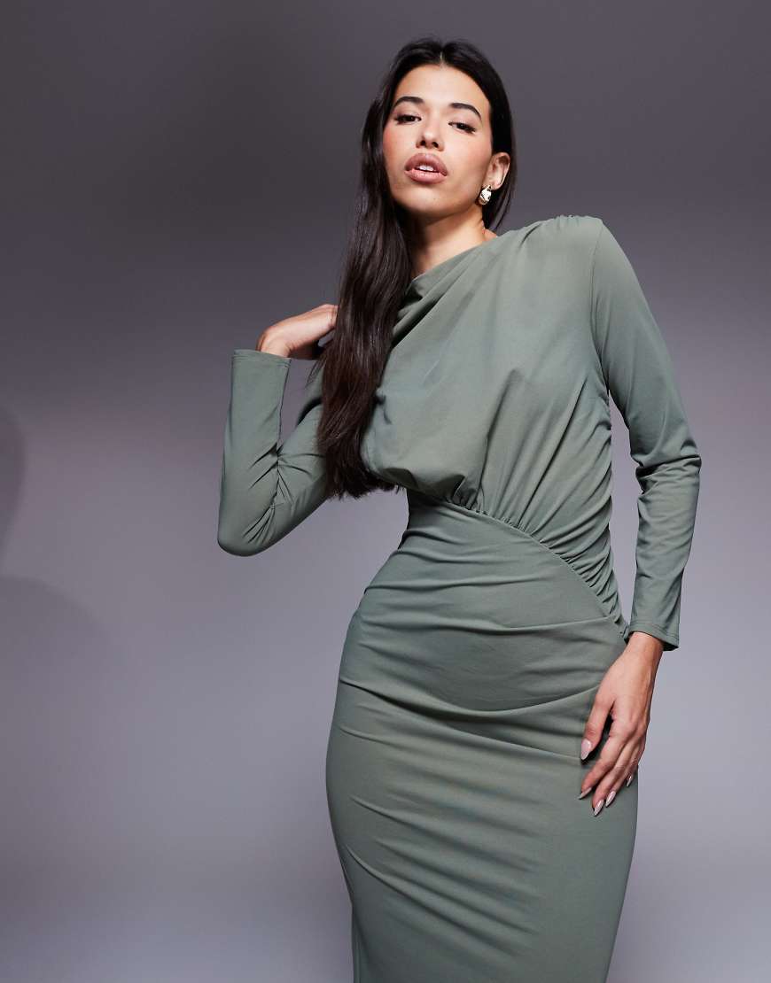 Daska - Gerafftes Maxikleid in Olivgrün von Daska