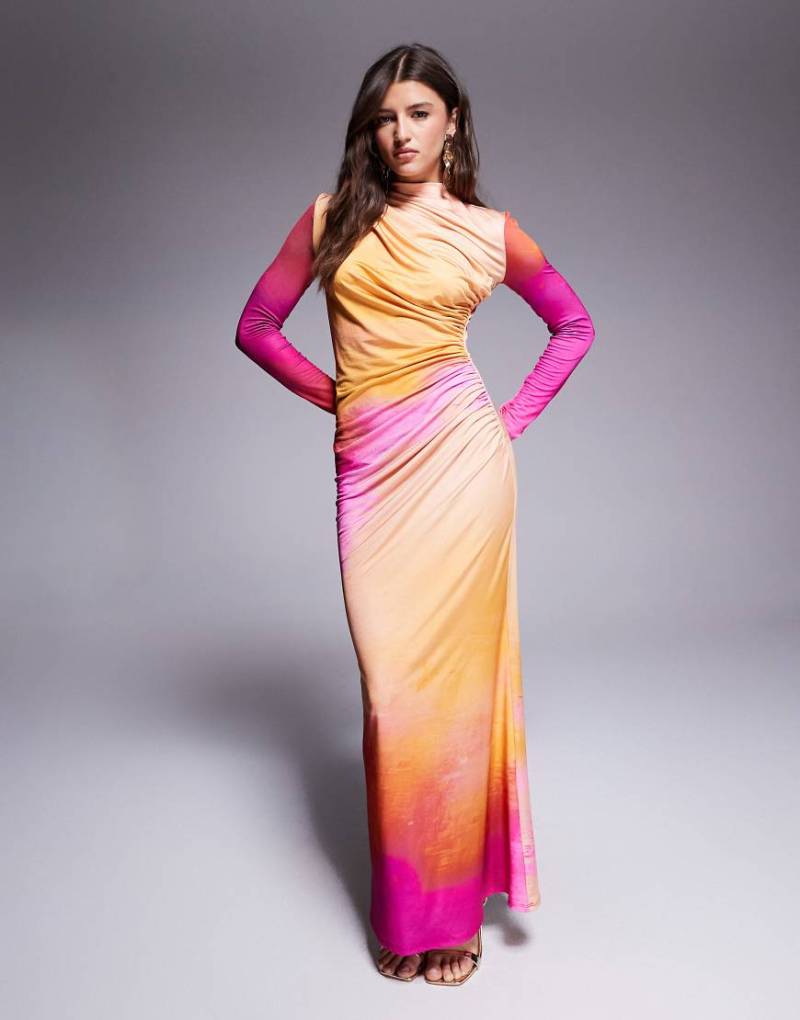 Daska - Gerafftes Maxikleid mit verschwommenem Muster-Bunt von Daska