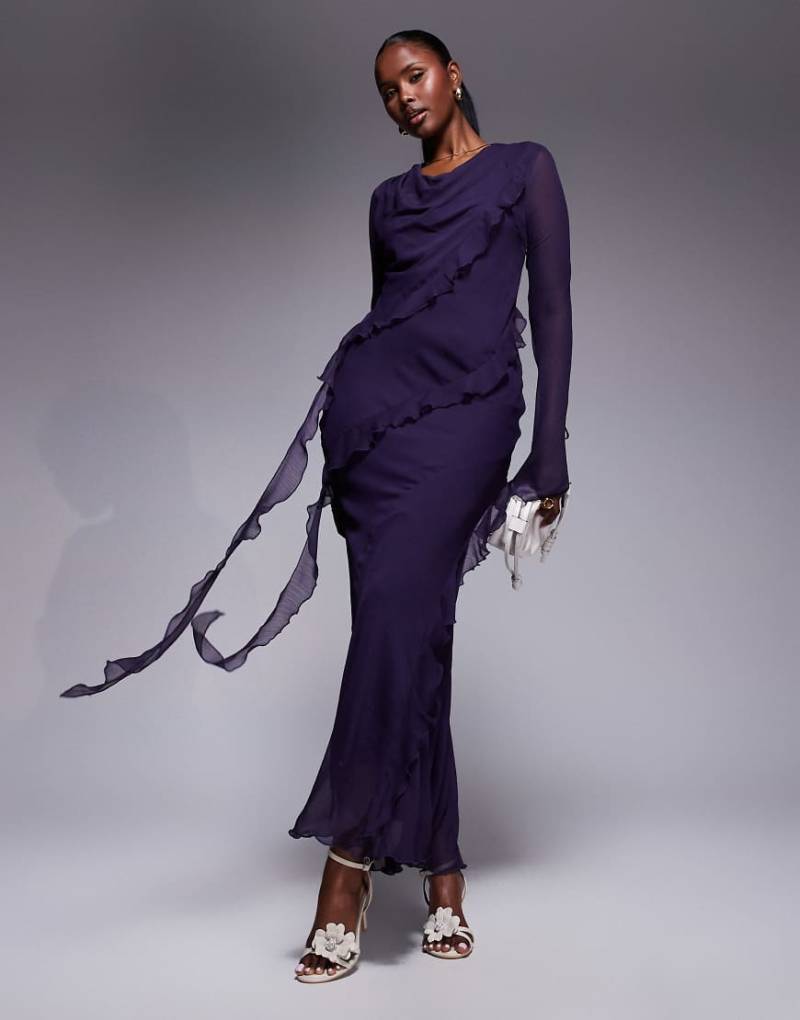 Daska - Maxikleid aus Chiffon in Lila mit Rüschendetails von Daska