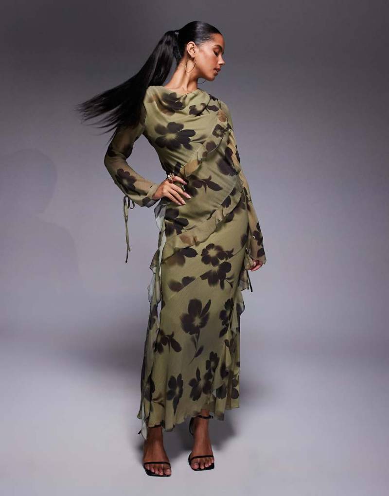 Daska - Maxikleid aus Chiffon mit abstraktem Print und Rüschendetail-Bunt von Daska