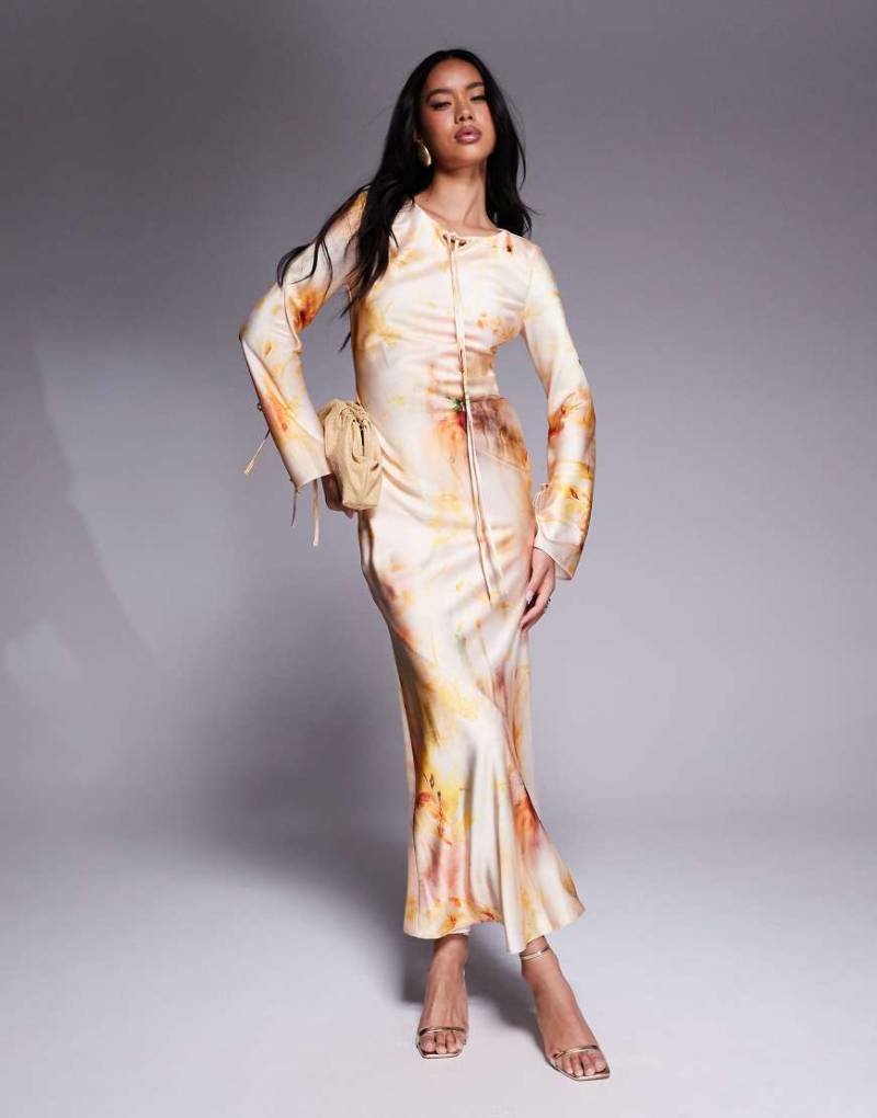 Daska - Maxikleid aus Satin mit abstraktem Blumenmuster-Bunt von Daska