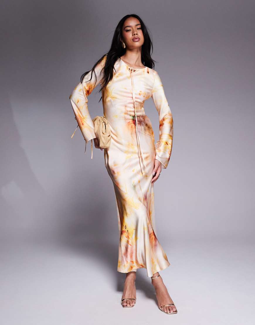 Daska - Maxikleid aus Satin mit abstraktem Blumenmuster-Bunt von Daska