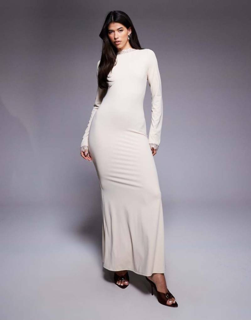 Daska - Maxikleid in Creme mit Spitzen-Detail-Weiß von Daska