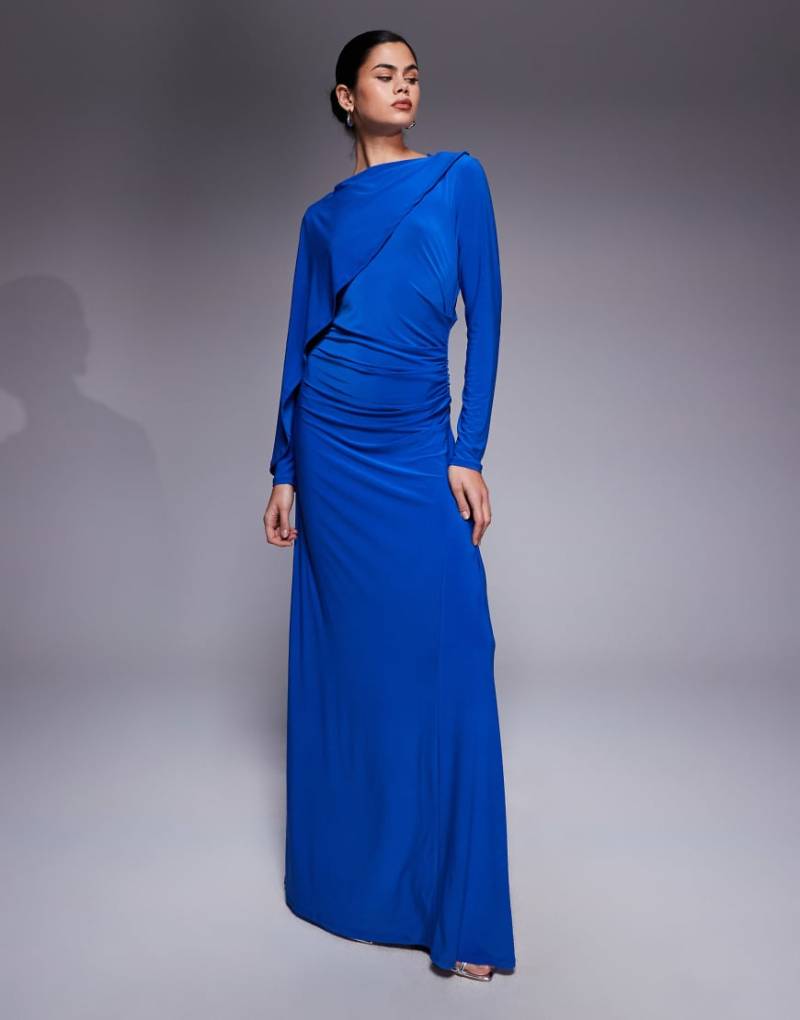 Daska - Figurbetontes Maxikleid in Kobaltblau mit Cape-Detail von Daska