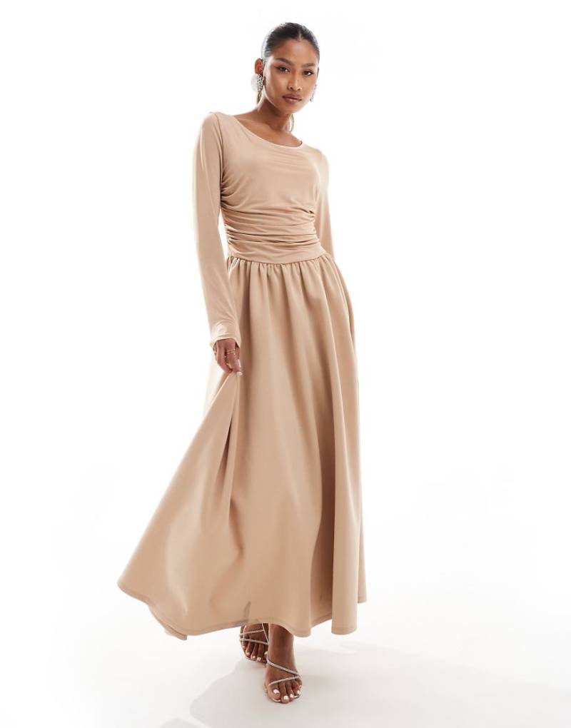 Daska - Maxikleid in Taupe aus Jersey in Neoprenoptik-Neutral von Daska