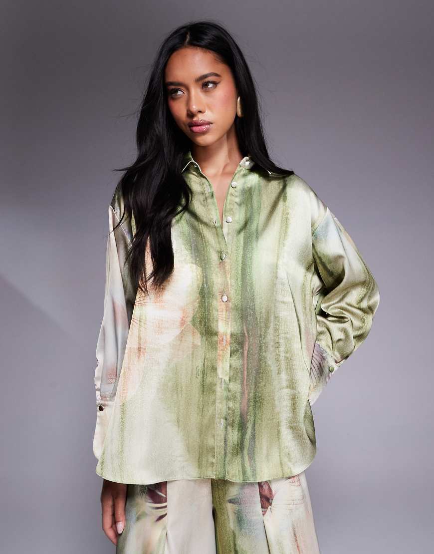 Daska - Satin-Hemdbluse mit Blumenmuster, Kombiteil-Bunt von Daska