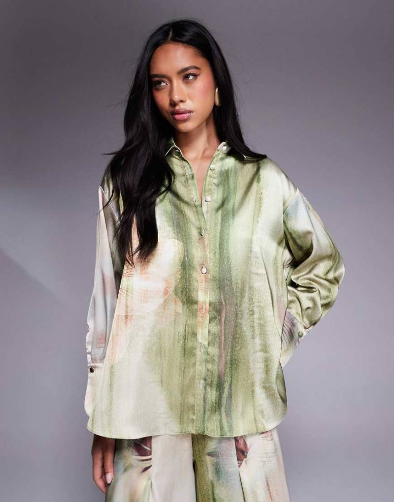 Daska - Satin-Hemdbluse mit Blumenmuster, Kombiteil-Bunt von Daska