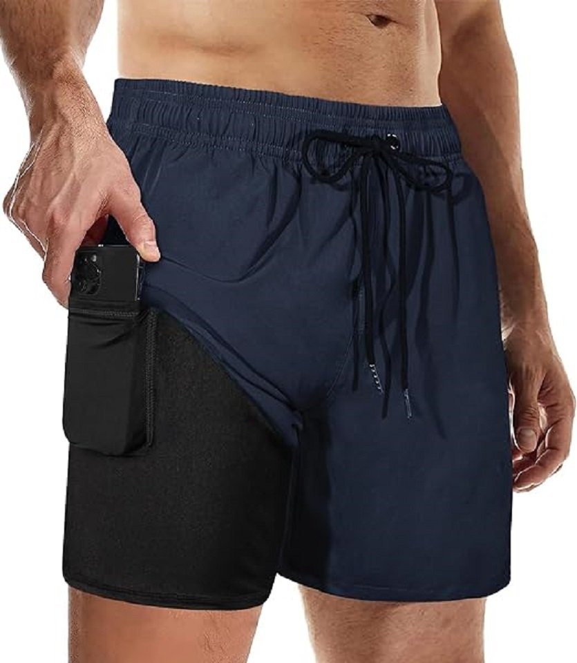 Daskoo Badeshorts Herren Badehose mit Kompressionsfutter, schnell trocknende Boardshorts Trainingsshorts mit verstellbarem Taillenkordelzug und Taschen von Daskoo