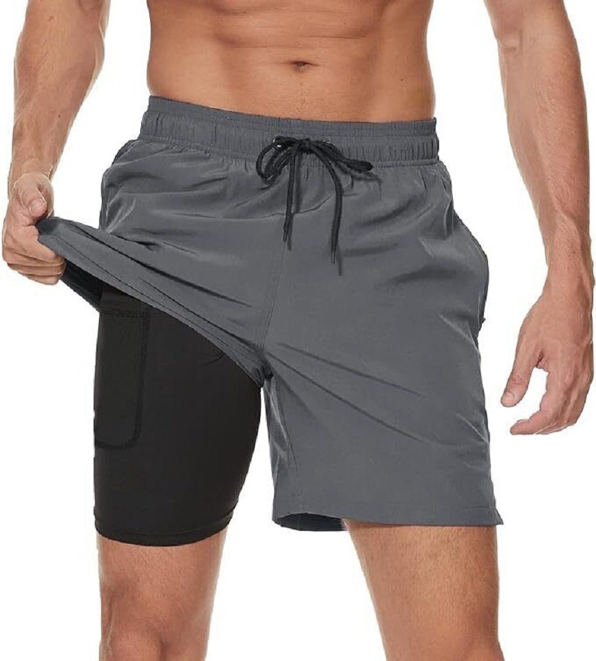 Daskoo Badeshorts Herren Badehose mit Kompressionsfutter, schnell trocknende Boardshorts Trainingsshorts mit verstellbarem Taillenkordelzug und Taschen von Daskoo