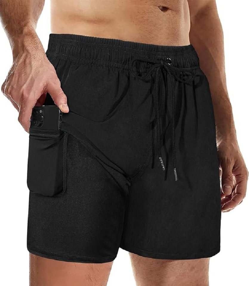 Daskoo Badeshorts Herren Badehose mit Kompressionsfutter, schnell trocknende Boardshorts Trainingsshorts mit verstellbarem Taillenkordelzug und Taschen von Daskoo