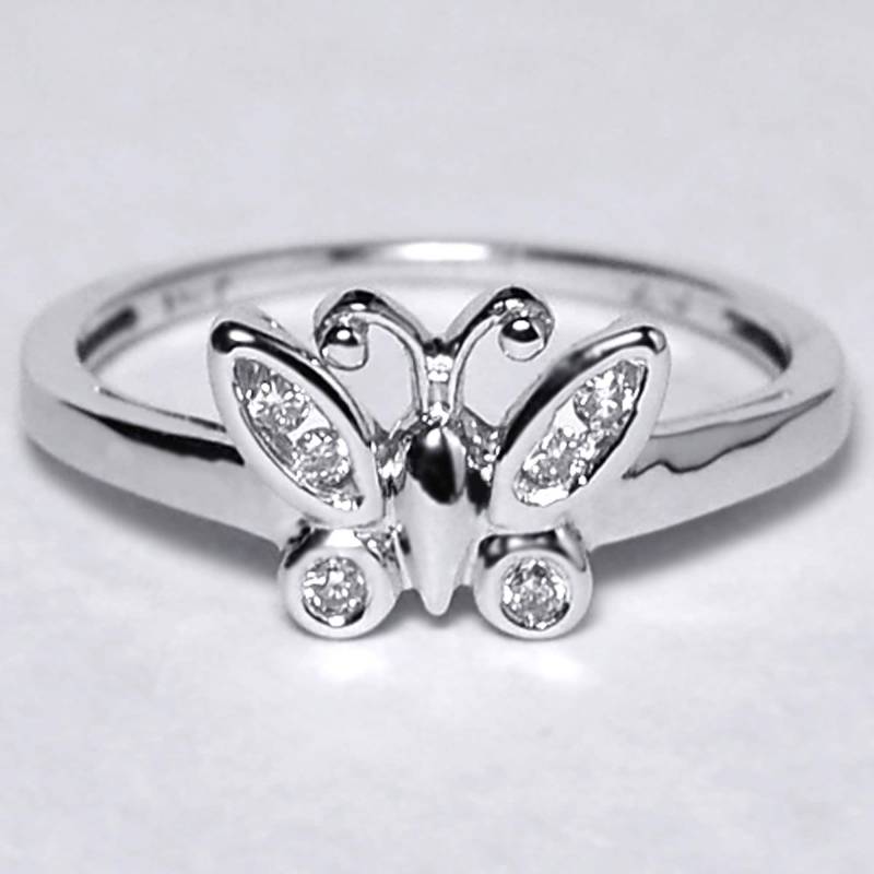 Diamant Schmetterling Kleine Ring Solide 10K Weißgold Frauen, Benutzerdefinierte Minimale Zarte Insekt Tier Natürlichen Schmuck von DasmanJewelry