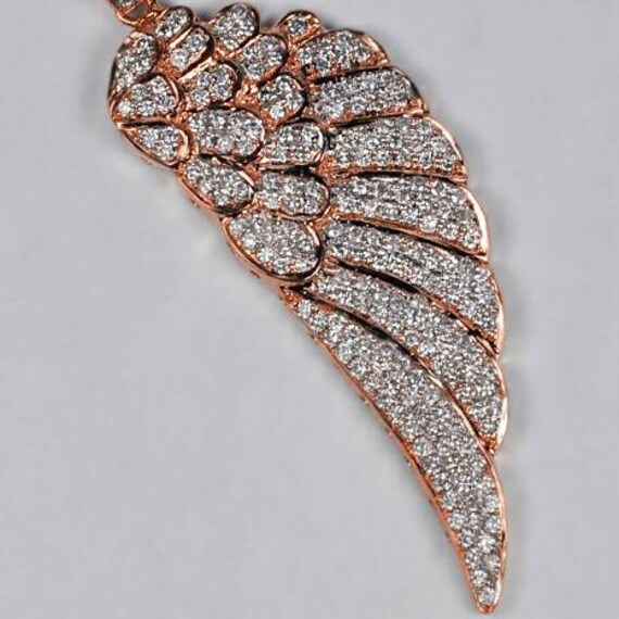 Echter Diamant Engel Flügel Herren Anhänger, Massive 14K Rose Gold Feder Halskette, Maßgeschneidert Hip Hop High End Schmuck von DasmanJewelry