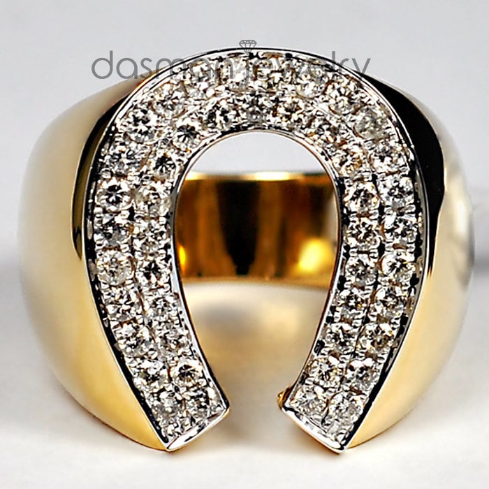 Herren Diamant Hufeisen Pinky Ring in 585 Gelbgold - Massiver Glücksbringer Schmuck Für Männer von DasmanJewelry