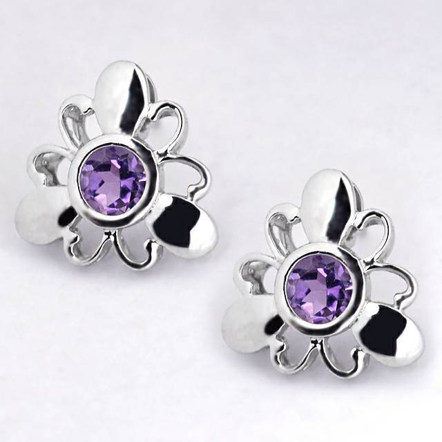 Lila Amethyst Blume Ohrstecker Sterling Silber Womens, Vintage Einzigartige Natürliche Februar Birthstone Edelstein Schmuck Mutter Geschenk Für Sie von DasmanJewelry