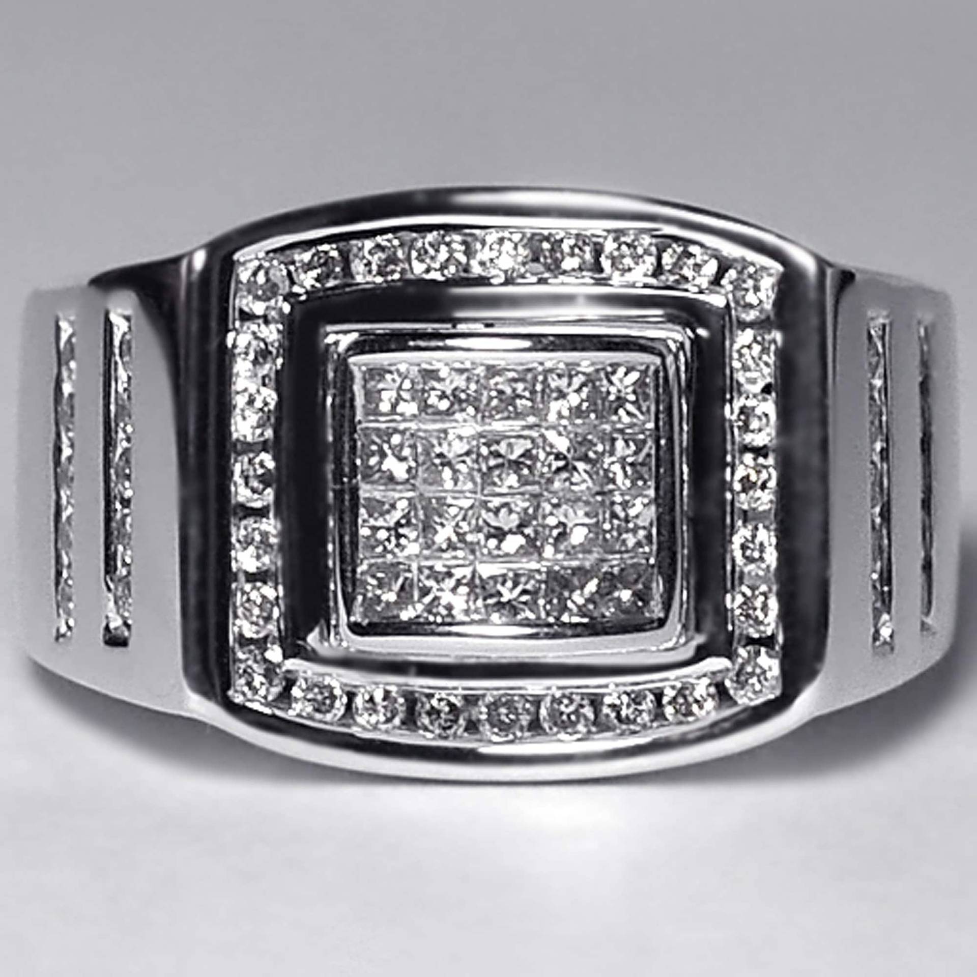 Natürlicher Diamant Siegelring Für Den Kleinen Finger in Massivem 14K Weißgold - Unsichtbarer Set Princess Cut Ring Benutzerdefinierte von DasmanJewelry