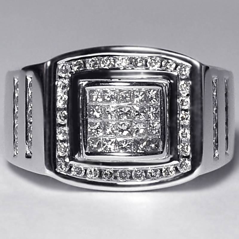 Natürlicher Diamant Siegelring Für Den Kleinen Finger in Massivem 14K Weißgold - Unsichtbarer Set Princess Cut Ring Benutzerdefinierte von DasmanJewelry