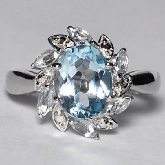 Natürliche Blaue Topas Blume Cocktail Ring, Womens 925 Sterling Silber Edelstein Schmuck, Dezember Birthstone, Mutter Frau Geschenk Für Sie von DasmanJewelry