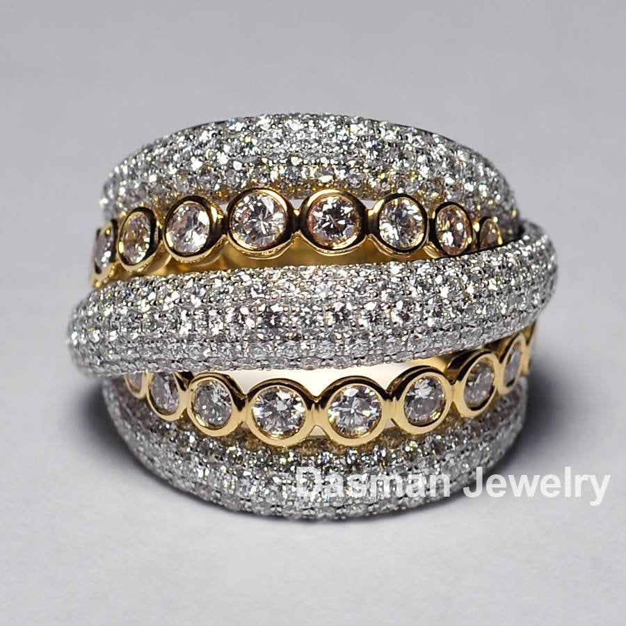 Natürliche Diamant Criss Kreuz Über Ring Solide 18K Zwei Ton Gold Frauen, Benutzerdefinierte Autobahn Designer High-End-Schmuck, Jubiläumsgeschenk von DasmanJewelry