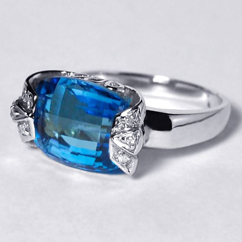 Natürliche London Blau Topas Diamant Solitär Ring Für Frauen, 14K Weißgold Siegelband, Dezember Geburtsstein Edelstein Schmuck, Geschenk Sie von DasmanJewelry