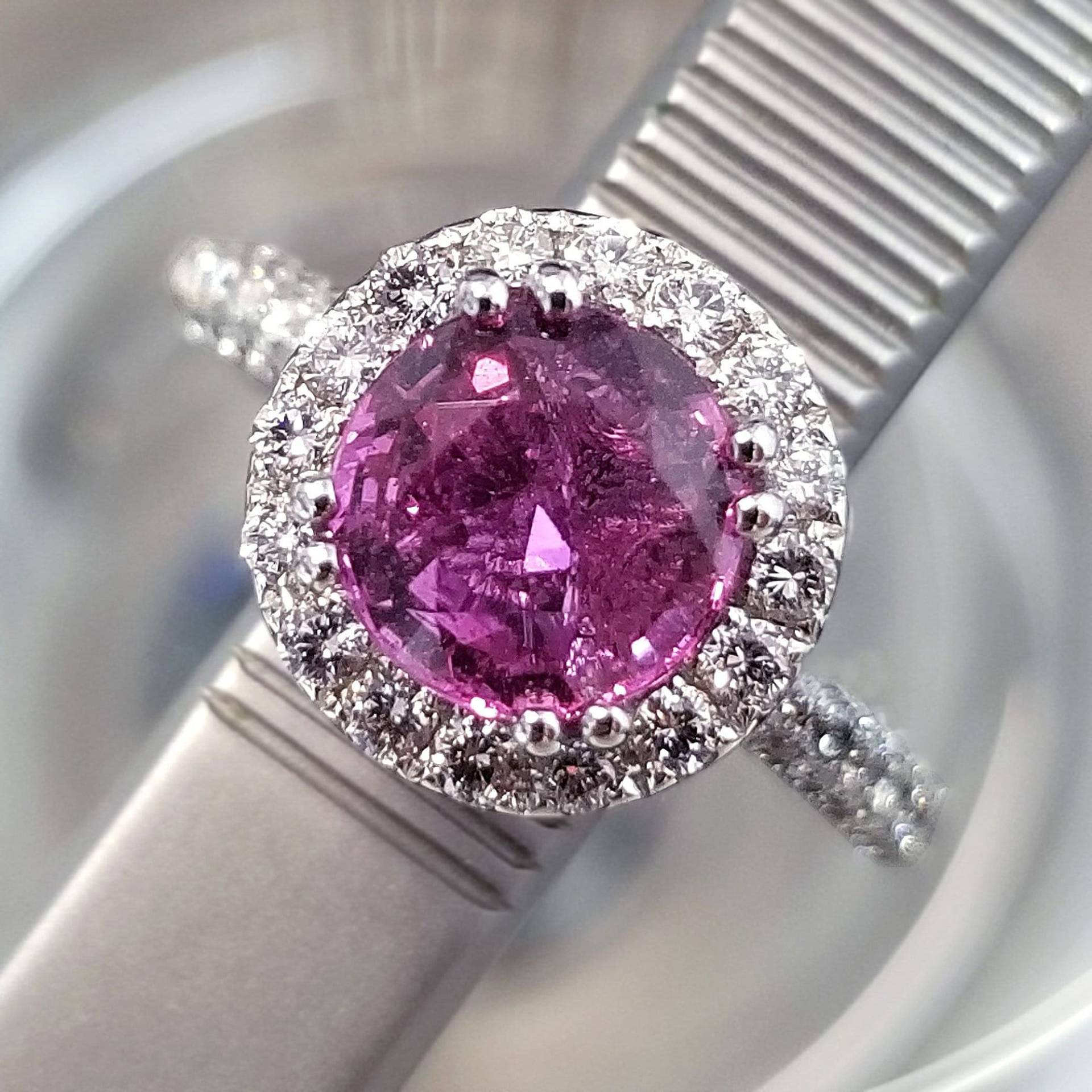 Gia Natürlicher Rosa Saphir Diamant Halo Frauen Verlobungsring Aus Massivem 18K Weißgold - Lila Edelstein Jahrestag Schmuck Geschenk Gia Natürlicher Rosa Saphir Diamant Halo Frauen Verlobungsring Aus Massivem 18K Weißgold - Lila Edelstein Jahrestag Schmuck Geschenk von DasmanJewelry