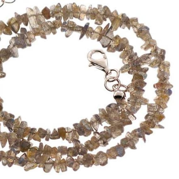 Rohe Labradorite Stein Versendete Halskette, Womens Sterling Silber 925 Adjustable Strand, Naturgemedelstein-Schmuck, Mutter Geschenk von DasmanJewelry