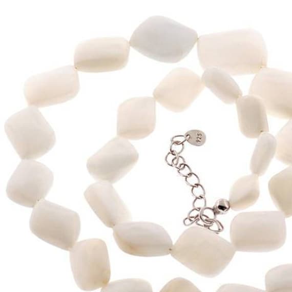 Rohe Weiße Opal Stein Verpselte Halskette Sterling Silber 925 Frauen, Natural Gemstone Oktober Birthstone Strand Schmuck von DasmanJewelry