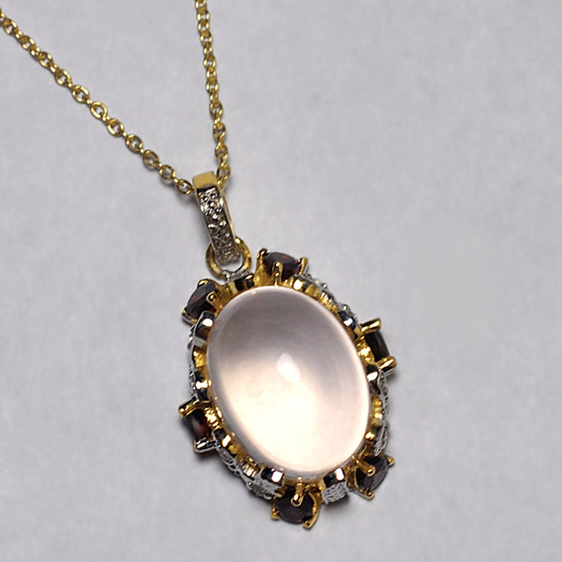 Rosa Quarz Granat Halskette, Große Cabochon Stein Vintage Anhänger, Womens Sterling Silber Statement Edelstein Schmuck, Mutter Geschenk Für Sie von DasmanJewelry