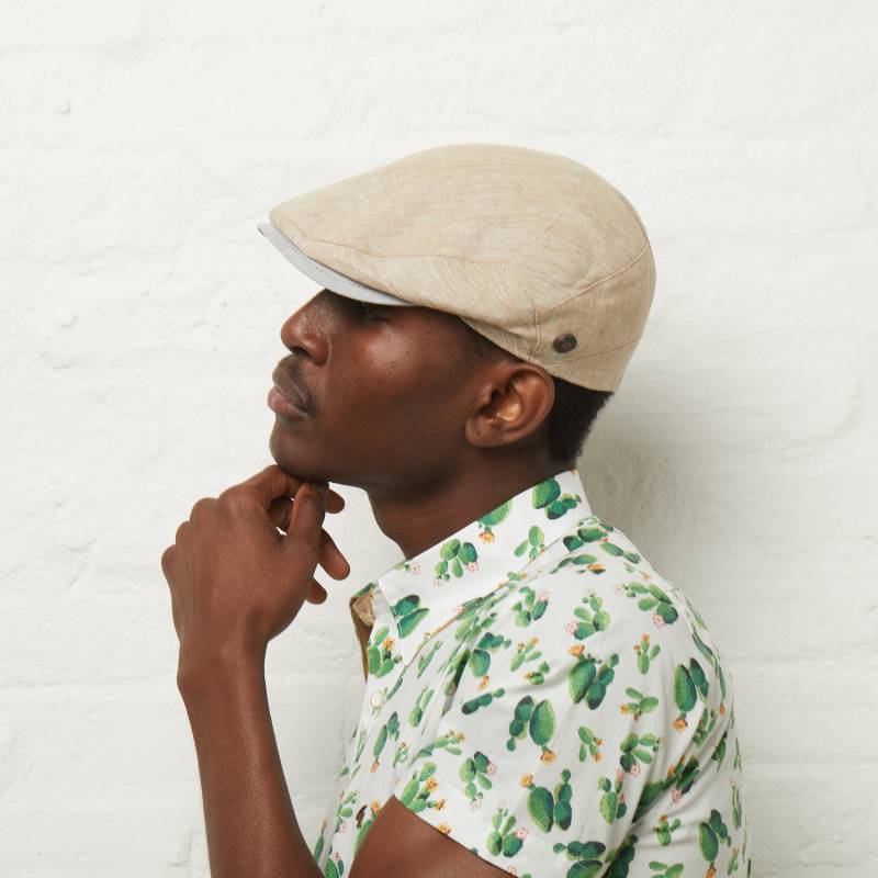 Dasmarca Logan Beige Leinen Sommerkappe Ausgestattet Mit Lederschirm von Dasmarca