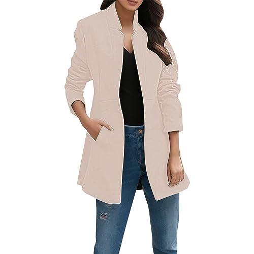 Blazermantel Damen Sommer Lange Mantel Jacke Trenchcoat Damenblazer Steppmantel Elegante Übergangsjacke Revers Coat Outwear Long Blazer Cardigan Langeblazer mit Taschen Damenblazer (A-Beige, M) von Dasongff