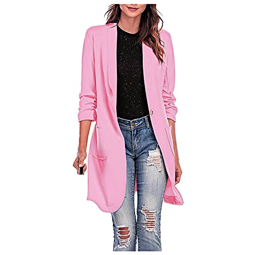 Blazermantel Damen Sommer Lange Mantel Jacke Trenchcoat Damenblazer Steppmantel Elegante Übergangsjacke Revers Coat Outwear Long Blazer Cardigan Langeblazer mit Taschen Damenblazer von Dasongff