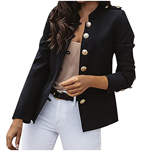 Damen Blazer für Frauen, Cardigan, Freizeit Business Jacke, mit Taschen, Deko Knöpfe vorne, Einfarbig Damenjacke mit Knopfleiste Military Blazer Damenblazer Übergangsjacke Freizeit Coat Outwear von Dasongff