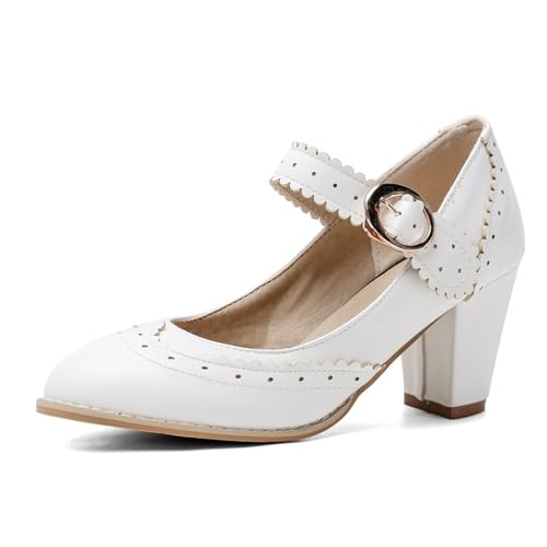 Damen Mary Jane Wingtip Close Runde Zehe Vintage 1920er Jahre Gatsby Heels Retro 1950er Viktorianische Pumps Schuhe Oktoberfest-Schuhe von Dasongff