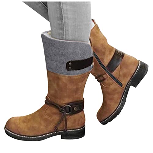 Damen Schneestiefel Halbschaft Warm Gefüttert Kniehohe Stiefel Dicke Warme Lässige Halbhoch Damenstiefel Stiefeletten Retro Hohe Stiefel Langschaft Stiefel Westernstiefel für Frauen Winterschuhe von Dasongff