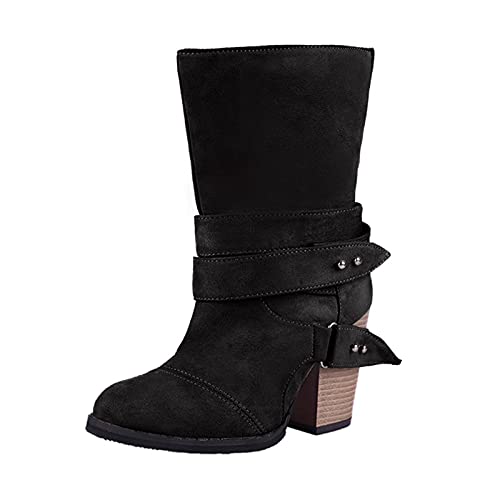 Damen Stiefeletten Biker Boots Stiefel mit Absatz Damen Klassische Stiefeletten Frauen Schuhe Blockabsatz Herbst Winter Bequeme Damenstiefel Langstiefel Schuhe Schnallen Worker Boots Schnürstiefelette von Dasongff