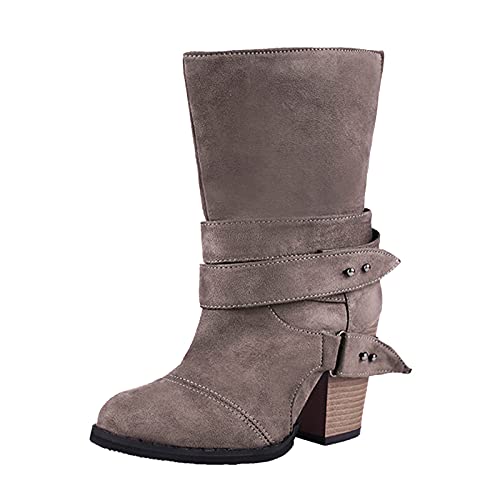 Damen Stiefeletten Biker Boots Stiefel mit Absatz Damen Klassische Stiefeletten Frauen Schuhe Blockabsatz Herbst Winter Bequeme Damenstiefel Langstiefel Schuhe Schnallen Worker Boots Schnürstiefelette von Dasongff