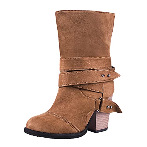 Damen Stiefeletten Biker Boots Stiefel mit Absatz Damen Klassische Stiefeletten Frauen Schuhe Blockabsatz Herbst Winter Bequeme Damenstiefel Langstiefel Schuhe Schnallen Worker Boots Schnürstiefelette von Dasongff