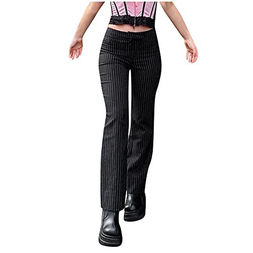 Dasongff Anzughosen Damen Elegant Elastische Taille Casual Skinny Straight Pants Gestreifte Damen Weites Bein Hose mit Geradem Bein Hose Daily Office Hose Freizeithose Arbeitshose Businesshosen von Dasongff