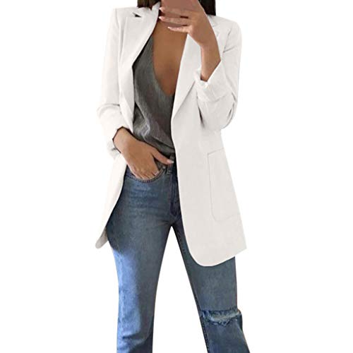 Dasongff Anzugjacke Damen Langarm Blazer Einfarbig Damenblazer Business Kurz Mantel Top Damenjacke Hosenanzug Longblazer Outfit Cardigan Freizeit Revers Geschäft Büro Jacke Anzug Trenchcoat von Dasongff