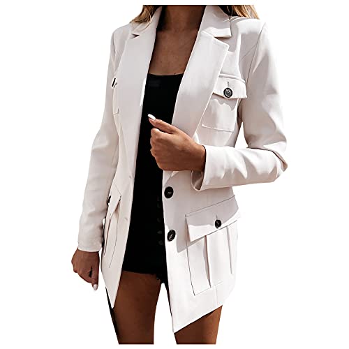 Dasongff Blazer Damen Elegant - Damenjacke mit Taschen - Einfarbig Langarm Mantel - Business Outfit Damen Longblazer, Kleidung Damen Revers Temperament Blazer Anzüge Bolero Mantel von Dasongff