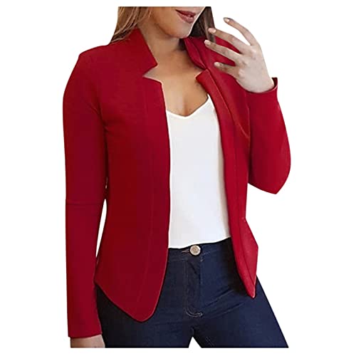 Dasongff Blazer Damen Elegant Langarm Blazer Sakko Einfarbig Slim Fit Steppmantel Geschäft Büro Jacke Kurz Mantel Anzugjacke Kurzblazer Wintermantel Blazerjacke Vorne Offen für Business Office von Dasongff