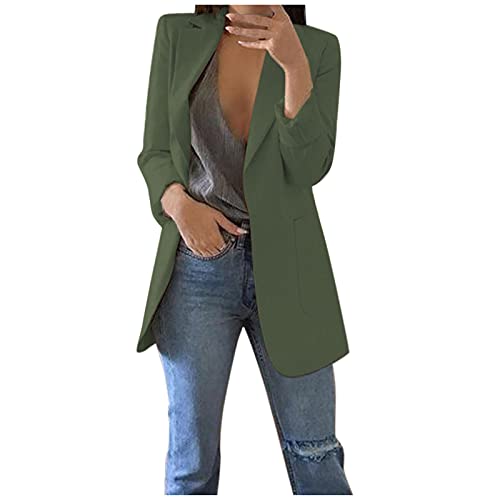 Dasongff Blazer Damen Elegant Langarm Geschäft Büro Jacke Kurz Mantel mit Tasche Kurzblazer Trenchcoat Parka Übergangsjacke Einfarbig Anzüge Longblazer Outfit Elegant Slim Fit für Business Office von Dasongff