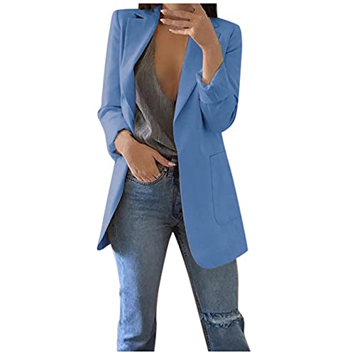 Dasongff Blazer Damen Elegant Langarm Geschäft Büro Jacke Kurz Mantel mit Tasche Kurzblazer Trenchcoat Parka Übergangsjacke Einfarbig Anzüge Longblazer Outfit Elegant Slim Fit für Business Office von Dasongff