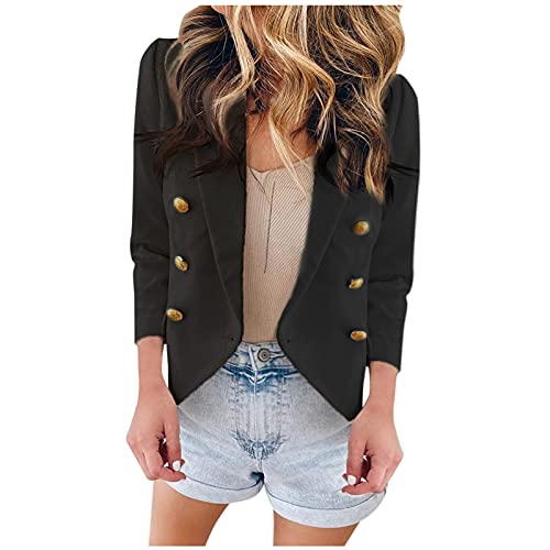 Dasongff Blazer Damen Elegant Langarm Sakko Einfarbig Anzugjacke mit Knopfleiste Kurzblazer Slim Fit Revers Geschäft Büro Military Jacke Kurz Mantel Vorne Offen Jacken Schick Knopf Kurz Blazerjacke von Dasongff